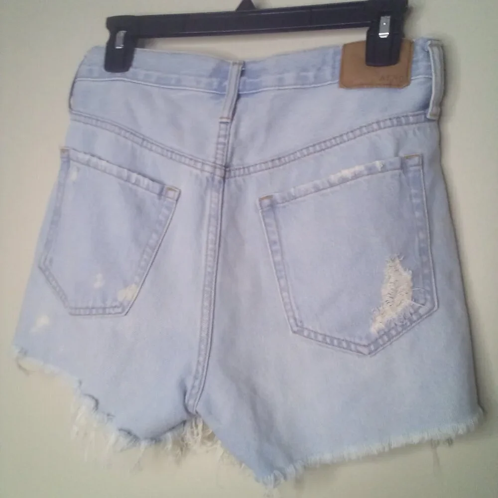 Aeropostale Shorts 6 Women High Rise Cut-Off Button Fly Distressed Raw Hem Blue